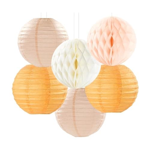 Beige-Orange Peach Fall Party-Decorations Paper-Lanterns- 14pcs Autumn Thanksgiving Harvest Birthday Boho Streamers Fan,Tissue Pom Poms, Baby Bridal Shower Wedding Engagement Decor Lasting Surprise thumbnail 5