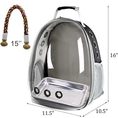 Clear Bird Travel Carrier Backpack, Space Capsule Astronaut Transparent Bubble Window Bird Carry Cage Backpack with Stainless Steel Tray and Standing Perch thumbnail 2