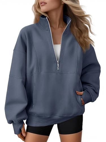 AUTOMET Womens Quarter Zip Oversized Sweatshirts Teen Fleece Pullover Hoodies 2025 Mock Neck Sweater Fall Workout Jacket - Image 1