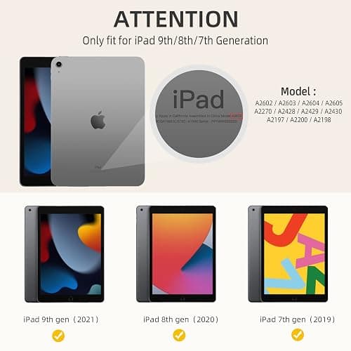 Akkerds Case Compatible with iPad 10.2 Inch 2021/2020/2019, for iPad 9th/8th/7th Generation Case with Pencil Holder, Protective with Soft TPU Back, Auto Sleep/Wake Cover, Black thumbnail 3