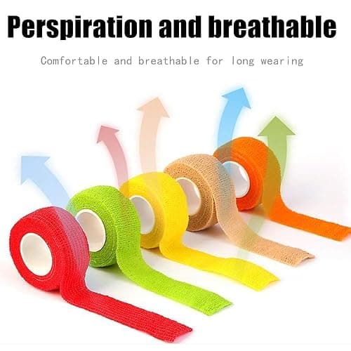 (12-Pack) 1” x 5 Yards | Self Adhesive Bandage Wrap, Kuvvfe Athletic Elastic Cohesive Bandage for Sports Injury,Strain,Knee & Wrist,Ankle Sprains & Swelling First Aid thumbnail 4