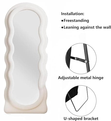 TinyTimes Full Length Mirror Floor Mirror, 63" x 24" Wavy Body Mirror, Standing Mirrors Full Length for Bedroom, Living Room, Cloakroom, Wavy Mirrors, White thumbnail 7