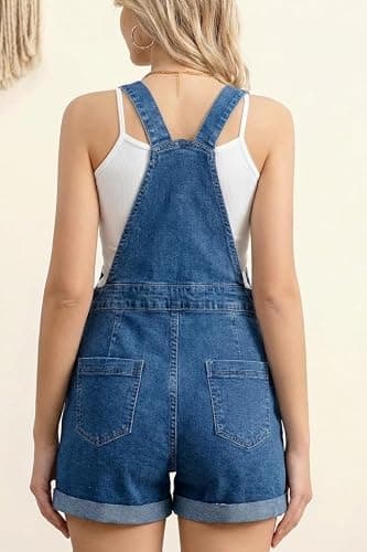 ZMTUO Women's Stretch Denim Overall Shorts with Adjustable Straps, Pockets | Cuffed hems add a casual look, while the zipper closure makes these shortalls easy to wear. thumbnail 3
