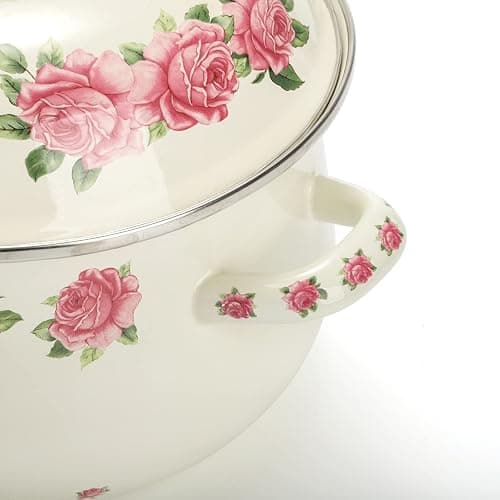 SOUJOY Enamel Stockpot with Lid, 2.8 Quart Retro Cooking Pot, Vintage Floral Stew Bean Simmer Pot with Handle, Kitchen Soup Pot, Safe for Induction Cookers, Gas Stove thumbnail 4