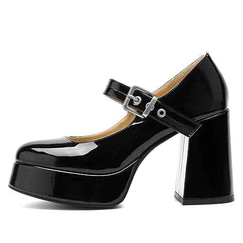 QIV Platform Mary Jane Heels for Women Chunky Block Heel Round Toe Closed Toe Dress Shoes thumbnail 7