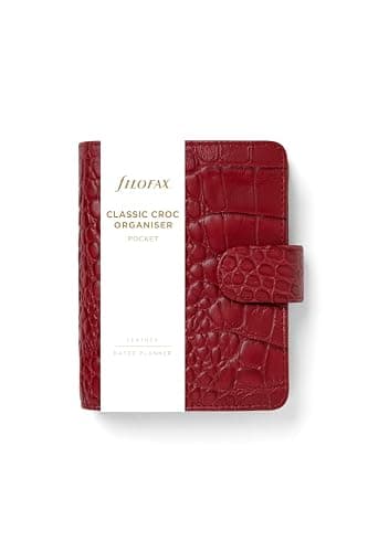Filofax Classic Croc Pocket Leather Organiser - Cherry - Image 1