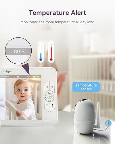 Comfyer 7" HD Split-Screen Baby Monitor with 2 Cameras, Video Baby Monitor with Camera and Audio, Flexible Bracket, Non-WiFi, VOX Mode, 2 Way Audio, Remote PTZ, Auto Night Vision - 7''720P Display with 2 1080P Camera thumbnail 9