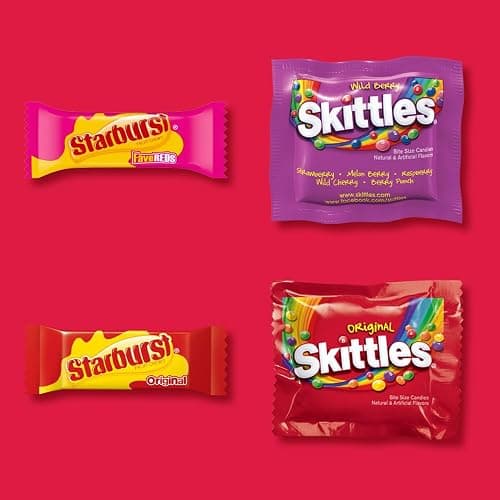 SKITTLES Original, Wild Berry & STARBURST Fun Size Variety Bag, 20.13 oz | Chewy fruity SKITTLES and STARBURST in fun size packs, great for movie nights, party favors, road trips and Halloween Candy thumbnail 4