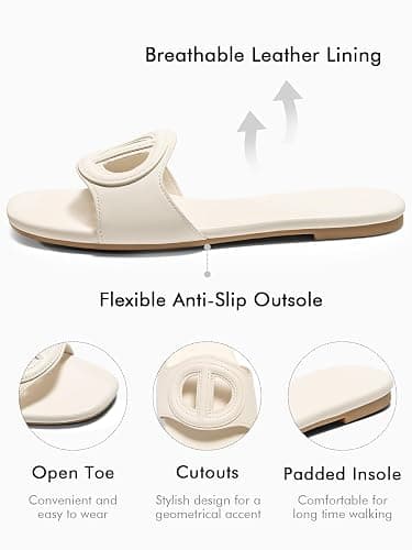 Coutgo Womens Dressy Flat Sandals Open Toe Slip on Leather Summer Beach Slide Sandals thumbnail 4