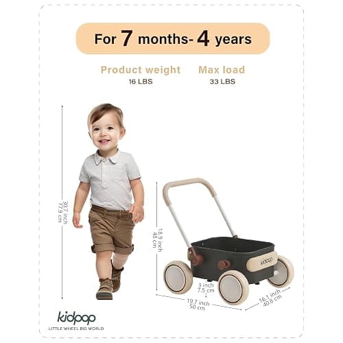 PULA Baby Push Walker with Wheels Toddler Wagon for First Learner Baby Toys 6-12 Months, 1 Year Old Birthday Gifts, Indoors and Outdoors (Black) thumbnail 2