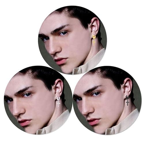 TXPFF Men Women Stainless Steel Cross Earrings Set Dangle Hinged Earrings of Dangle Hinged Earrings Cross hoop Earrings thumbnail 6