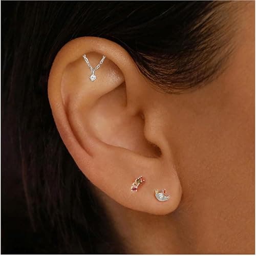 Hidden Helix Earrings Dangle Rhinestone Helix Earrings Threadless Flat Back Earrings Hypoallergenic Cartilage Earring Hidden Helix Piercing Jewelry thumbnail 2