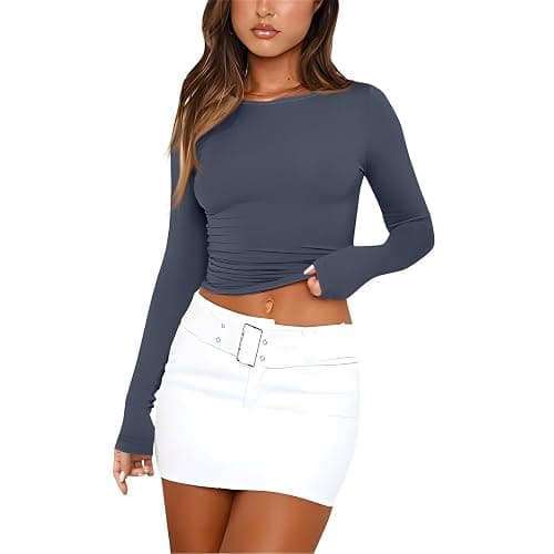 Womens Long Sleeve T Shirts Stretchy Crop Tops 2025 Fall Fashion Going Out Outfits Casual Slim Fit Y2k Winter Clothes - Image 1
