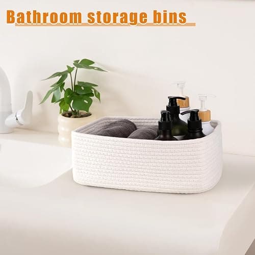 OIAHOMY 4 Pack Storage Baskets for Organizing, Small Bins for Shelves, Cute Decorative Storage Bins, Organizer Baskets for Gifts Empty,13''Lx8.7''Wx5.1''H, White thumbnail 4