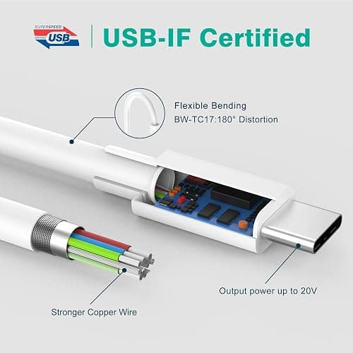 IFEART USB C to USB C Cable for MacBook Air MacBook Pro Charger, iPad Pro 13 12.9 11 inch, iPad Air 5 4, Mini 6, iPhone 17 16 15 Pro Max, Pixel, USBC Type C Fast Charging Cord 6.6FT thumbnail 2