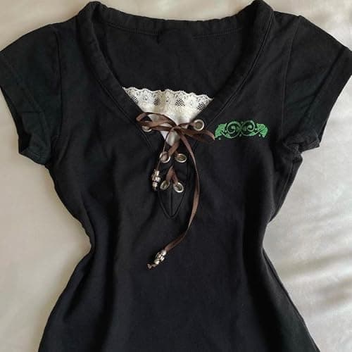 Y2k Fairy Grunge 2000s Short Sleeve Top Whimsy Twee Harajuku Emo Scene Clothes Vintage Mcbling Alt Fairycore Shirt thumbnail 2