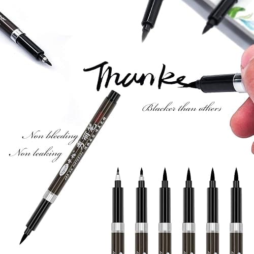 Rilanmit Calligraphy Pens Set for Beginners, Hand Lettering Pens Brush Drawing Markers Kits Chinese Japenese Pens Black Ink for Journaling, Writing, Art Drawing, 3 Size(Pack of 6) thumbnail 3