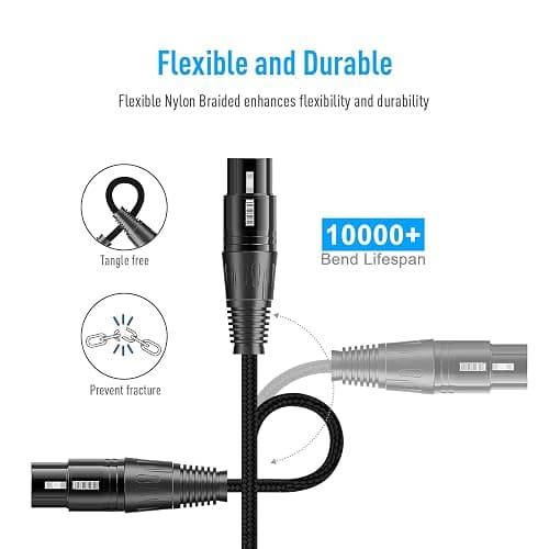 SONICAKE XLR Microphone Cable 2m/6ft Male to Female 3 Pin Nylon Braided for Studio Recording, Mic Mixer and Live Production, Black thumbnail 3