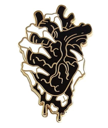 Pinsanity Skeleton Hand Holding Bleeding Black Heart Enamel Lapel Pin - Image 1