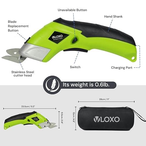 Cordless Electric Scissors, VLOXO Cardboard Cutter Electric Fabric Scissors with Blades Rechargeable Powerful Fabric Cutter for Crafts Leather Carboard Carpet Plastic Felt with Case Green thumbnail 2
