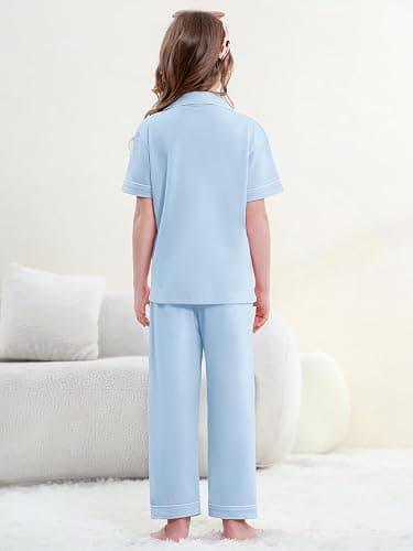 QZH.DUAO Girl & Women's 100% Cotton Short Sleeves and Long Pants Pajama Set,2-Piece, 5 Years - Large thumbnail 3