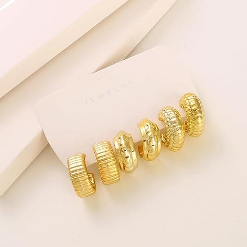 ILGANT 12 Pairs Chunky Gold Hoop Earrings Set for Women Trendy Lightweight Gold Plated Earrings Hypoallergenic Jewelry thumbnail 7
