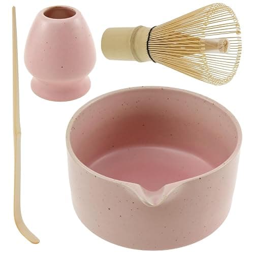 4Pcs Matcha Whisk Set, Japanese Matcha Tea Set,Ceramic Matcha Bowl Matcha Whisk Holder Bamboo Matcha Whisks and Bamboo Scoop Handcrafted Matcha Kit for Traditional Japanese Tea (G) - Image 1