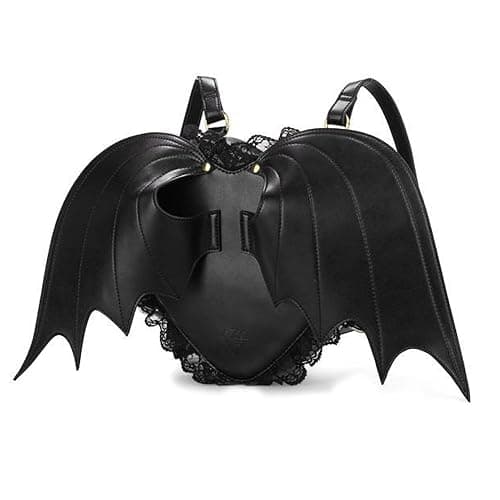 NEEVAS Fashion Girl Gothic Black Bat Heart Wings Backpack Goth Punk Lace Wing Bag - Image 1