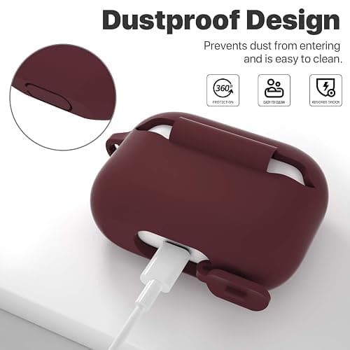 ATUAT for AirPods Pro 1st/2nd Generation Case Cover, Protective Silicone Skin Accessories with Keychain for Women Men for Apple AirPods Pro 2019/2022 Charging Case,Front LED Visible-Burgundy thumbnail 4