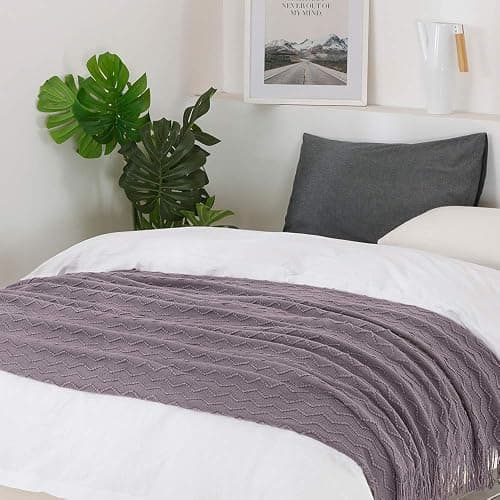 BOURINA Dark Lavender Throw Blanket 50x60 Inch Knit Soft Throw Sofa Blanket | Knitted Throw Blanket 50x60 Inches, Soft Lightweight Boho Weave Throw Decorative Couch Blanket for Living Room Bedroom Chair thumbnail 4