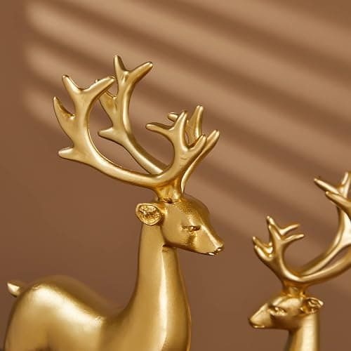 Christmas Decoration 2PCS Reindeer Resin Ornaments Mother Child Deer Couple Deer Sculpture used for Living Room Bookshelf Bedroom Wine Cabinet Decoration to Enhance Atmosphere (Gold Smooth) thumbnail 5