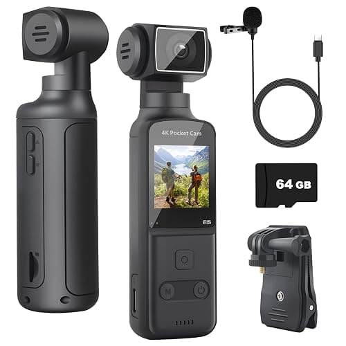 ydi Cámara Corporal 4K con Micrófono Externo, Video y Audio Mini Pocket CAM Rotación 270° Cámara para Deporte, Bicicleta, Viajes, Grabación Policial, 64 GB Incluidos - Image 1
