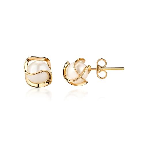 Barzel 18K Gold Plated Caged Pearl Stud Earrings, 4MM - Made In Brazil - Image 1