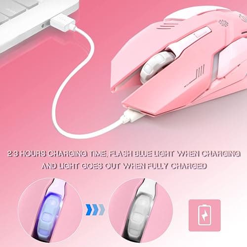 VEGCOO Pink Wireless Gaming Mouse, Silent Click Wireless Mouse with Colorful RGB LED Lights, Rechargeable Computer Mice with Side Buttons and 3 Level DPI, for Laptop and Desktop thumbnail 3