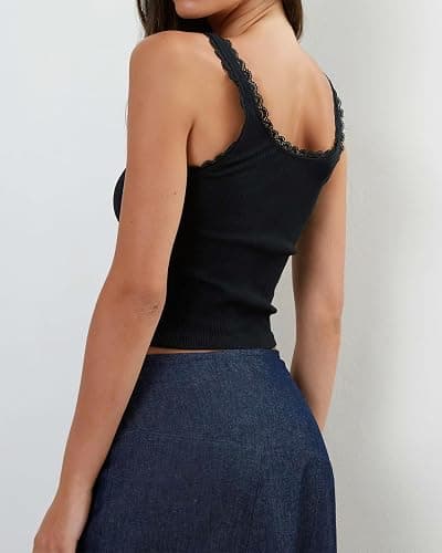 NODHUT Women's Tank Tops Cute Slim Fitted Ribbed Knit Bow Lace Camisole Top Sexy Summer Square Neck Sleeveless Going Out Tops thumbnail 6