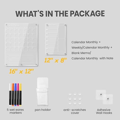 Acrylic Magnetic Calendar for Refrigerator & Wall, Clear Dry Erase Board Fridge Calendar | 2in1 Monthly Calendar to Do List Board Calendar WhiteBoard | Kitchen Menu Board Meal Planner (2 Pack, White) thumbnail 6