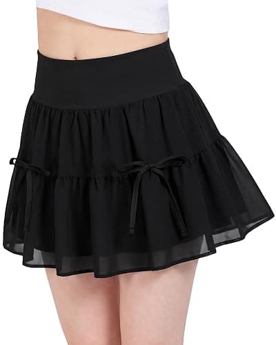 Stelle Girls Tiered Tennis Skirt with Built-in Shorts, Pockets & Bows | Athletic Skirts, Density Chiffon, Bow Detail, Built-In Shorts, High Waisted, Lightweight, Breathable, Running, Cute Style - Image 1