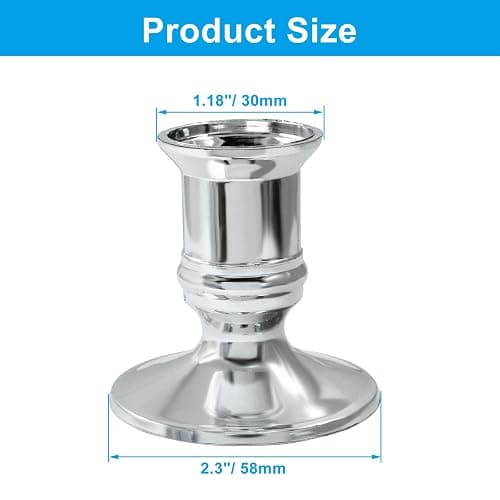 Hordion 24Pcs Taper Candle Holder Silver Plastic Candlestick Holders Decorative Table Centerpiece for Wedding Candlelight Dinner Bridal Showers Party Decor thumbnail 2