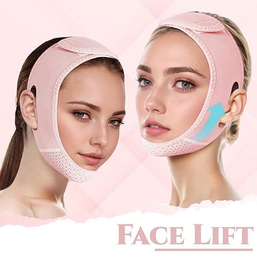 ROWMATE V Line Lifting Mask Chin Strap for Sleeping, V Line Lifting Mask for Women,Jaw Exerciser，Medium,LightPink thumbnail 2