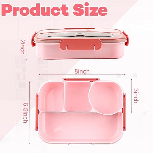 YANLIFY Bento Box for Adults,4 Compartments Lunch Box, Snack Containers Reusable Lunch Containers Drop-Proof, Dishwasher Safe & Made with BPA-Free Materials, Pink thumbnail 2