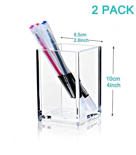 2 Pack Clear Acrylic Pencil Pen Holder Cup,Desk Accessories Holder,Makeup Brush Storage Organizer,Modern Design Desktop Stationery Organizer for Office School Home Supplies,2.6x 2.6x 4 inches thumbnail 3