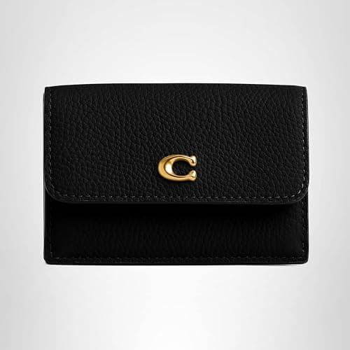 COACH Polished Pebble Leather Essential Mini Trifold Wallet Black One Size thumbnail 5