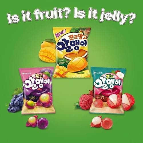 Korean Fruit Jelly Candy – Assorted Chewy Gummy Snacks –3 Fruity Flavors (Grape, Lychee, Mango) – Individually Wrapped – Perfect for Kids & Adults – 알맹이젤리 (3Flavor Mix 1.26oz × 6p) thumbnail 4