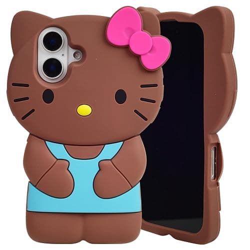 MONEHOYSY Cute 3D Kitty Kawaii Soft Silicone Case for iPhone 16 Plus 6.7", Fashion Cute 3D Kitty Kawaii Soft Silicone Animal tective Gel Shockof Gel Back Cover for Kids Women Girls Boys(Brown) - Image 1