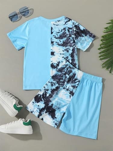 Kid Toddler Baby Boys Clothes Tie-dye Palm Leaf Top 2Pcs Summer Shorts Set thumbnail 7