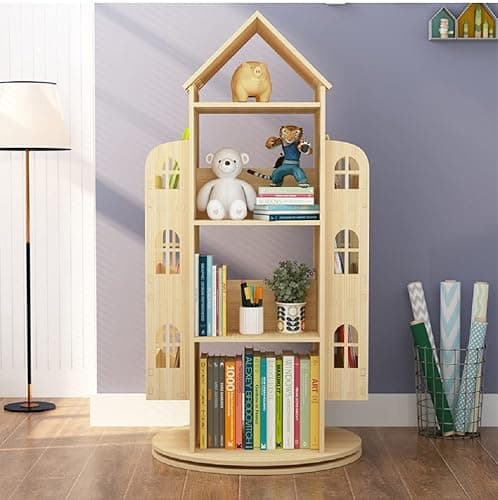 Heehee Rotating Bookshelf 360 Display Floor Standing Bookcase Storage Rack Children's Bookshelf, Wood Book Shelf Organizer Stand for Kids, Storage Book Display Case Bookrack thumbnail 7