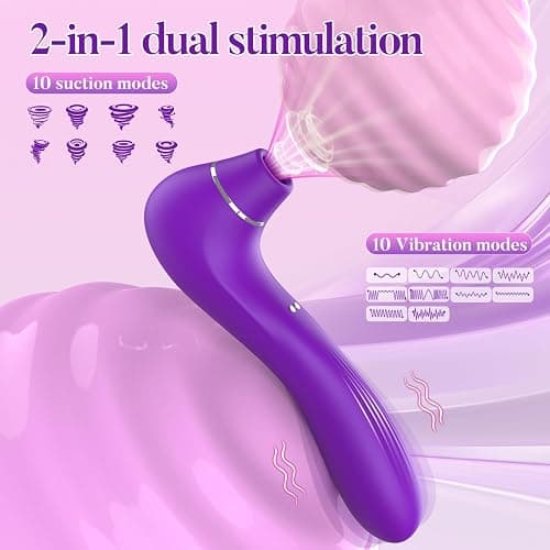 Vibromasseur, Femme Clitoridien Puissant Sextoy - Sextoys avec 10 Succion 10 Vibration Modes Sex Toýs Couple Femme USB rechargeable Gode Vibro-Masseur Sex Toys, Stimulateur Clitoridien à Succion - Violet-8cjf1 thumbnail 2