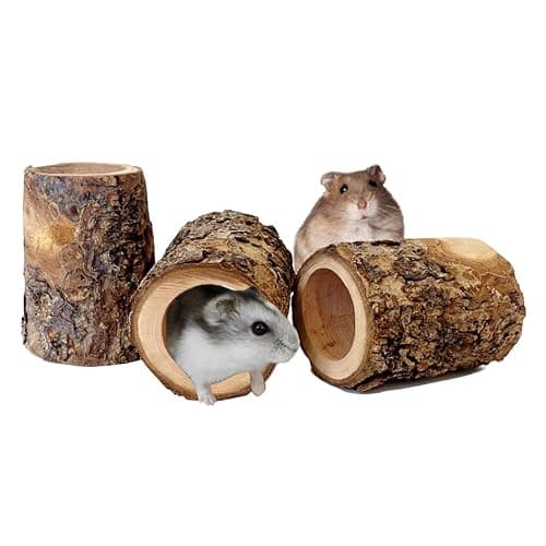 3PCS Natural Apple Wooden Hamster Mouse Tunnel Tube Toy, Hamster Hideout for Hamsters Mouse Gerbils Mice Rat, Cage Accessories for Hiding and Resting - Image 1