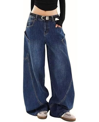 Lafaguw Baggy Jeans for Woman Men High Waisted Barrel Leg Jeans Casual Loose Denim Pants Streetwear Clothes thumbnail 3