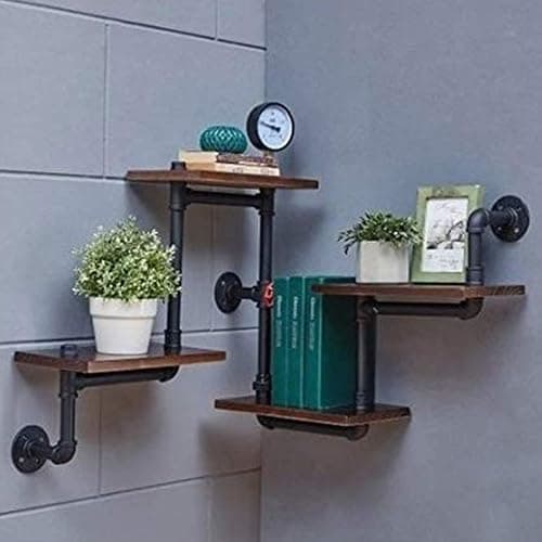 WFDERAN Industrial Rustic 4 Teir Ladder Wall Mounted Pipe Shelf,Home DIY Decor Storage Shelves,Vintage Display Shelving,Metal and Wood Bookshelf thumbnail 3